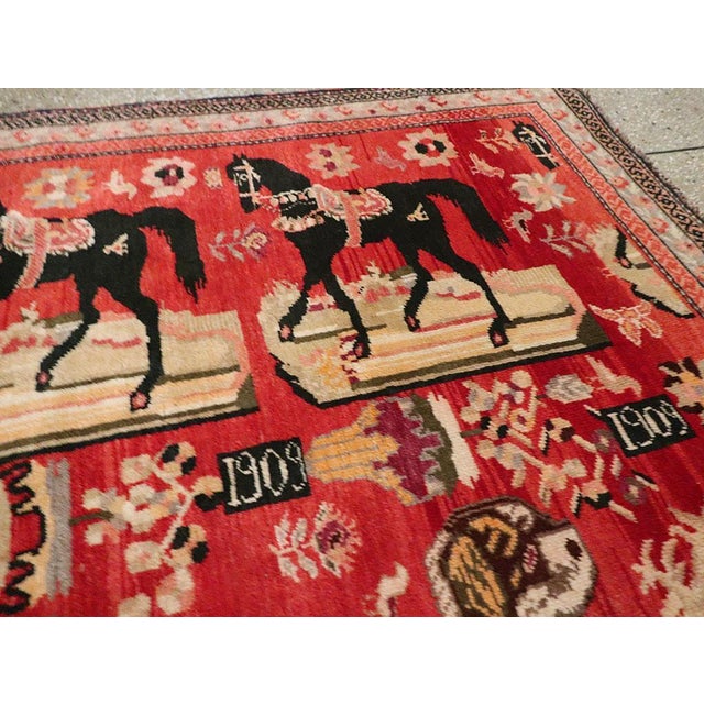 Early 20th Century Handmade Caucasian Horse & Dog Karabagh Pictorial Accent Rug For Sale - Image 4 of 7