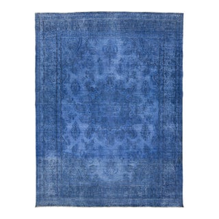 10x13 Vintage Overdyed Persian Wool Rug - Electric Blue Medallion Hand-Knotted For Sale