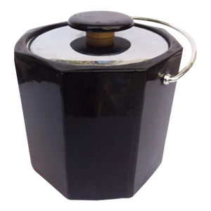 Vintage Octagonal Ice Bucket Covered With Black Vegan Leather