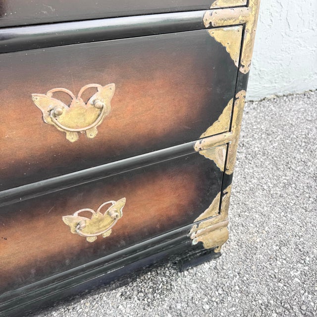 Vintage Chinese Burlwood and Brass Highboy Dresser For Sale - Image 9 of 10