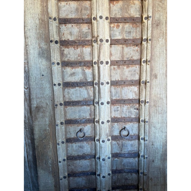 Brown Antique Indian Rustic Wooden Entry Door | Distressed Hand-Carved Architectural Statement 84x36 For Sale - Image 8 of 10