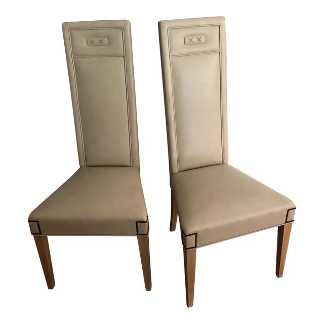 Italian Pair High Back Accent Chairs For Sale