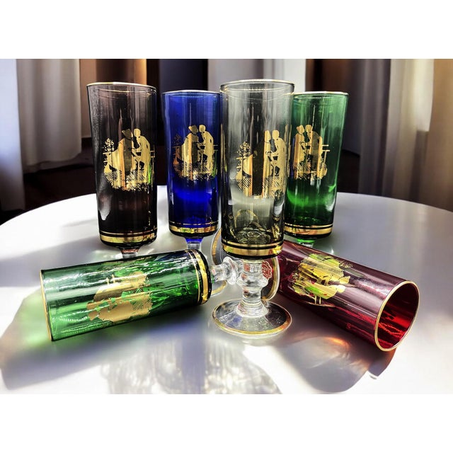 Black Vintage Italian Multicolored Glasses, 1950s, Set of 6 For Sale - Image 8 of 12