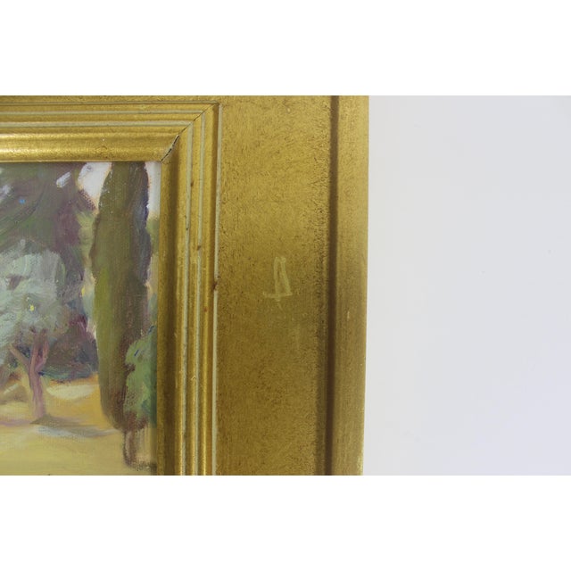 Vintage Oil Painting “Vineyard Country Tuscany” Signed by Artist Gilt Wood Frame For Sale - Image 9 of 10
