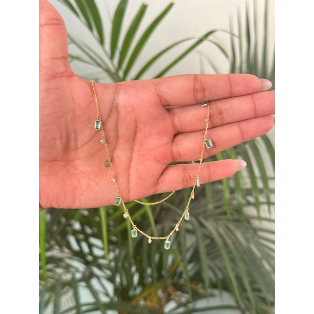 Art Deco 2.4ct Emerald & Diamond Drop Charm Necklace in 14k Yellow Gold For Sale - Image 3 of 15