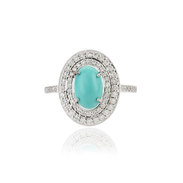 VR Jewels Early 18th Century 1.51ct Cabochon Turquoise & Diamond 14k Gold Ring Size 7 For Sale - Image 4 of 16