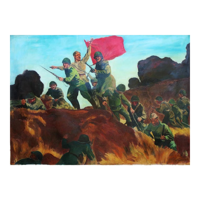 Soviet Army Oil Painting, Great Patriotic War, v. V. Tokarev, 1972 128-179 For Sale