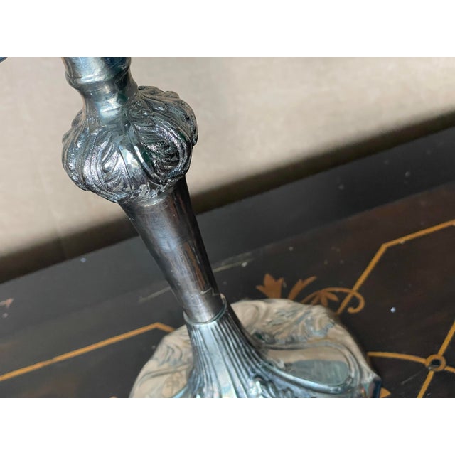 Mid 20th Century Mid 20th Century Silver Plate Single 3 Light Candelabra Candle Holder For Sale - Image 5 of 11