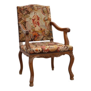 Louis XV Carved Walnut Armchair with Needlepoint Upholstery, France, 1900 For Sale
