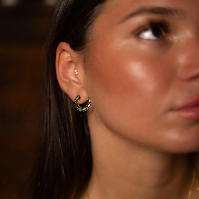 Emerald Glow Stud Hoop Earrings, A Pair For Sale - Image 4 of 6