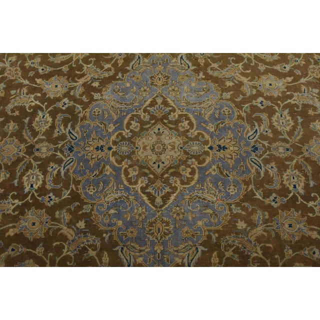 Kashan Rug 10′ X 13’5” Brown Wool Vintage Distressed Hand-Knotted Carpet For Sale In Philadelphia - Image 6 of 15