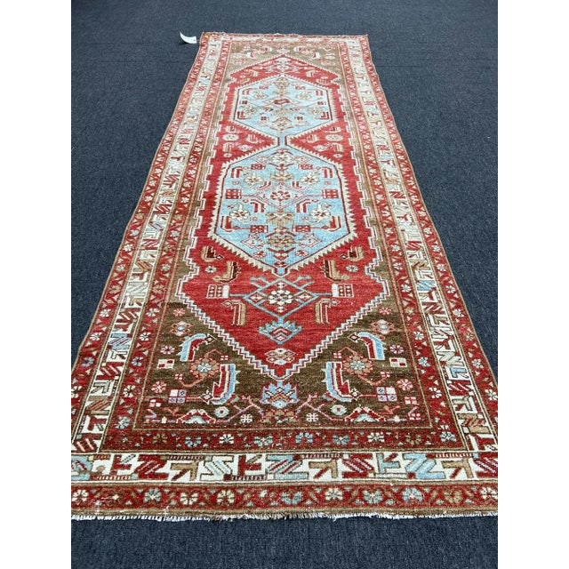 1940s Red Geometric Hand-Knotted Caucasian Runner Rug For Sale In Raleigh - Image 6 of 9