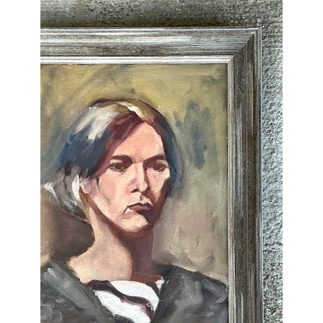 Wood Vintage Original Oil Portrait on Canvas For Sale - Image 7 of 12