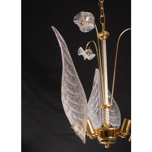 Italian Vintage Pink Leaves Murano Chandelier, 1970 For Sale - Image 3 of 11