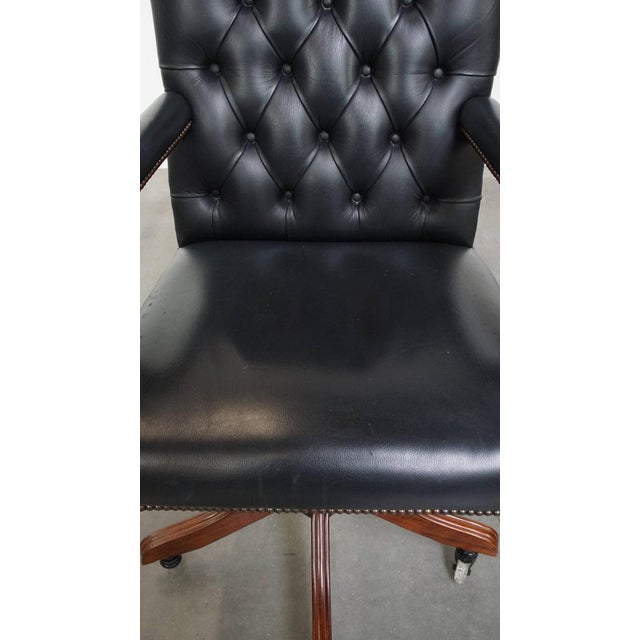 Dark Blue Cowhide Chesterfield Swivel Desk Chair For Sale - Image 6 of 18