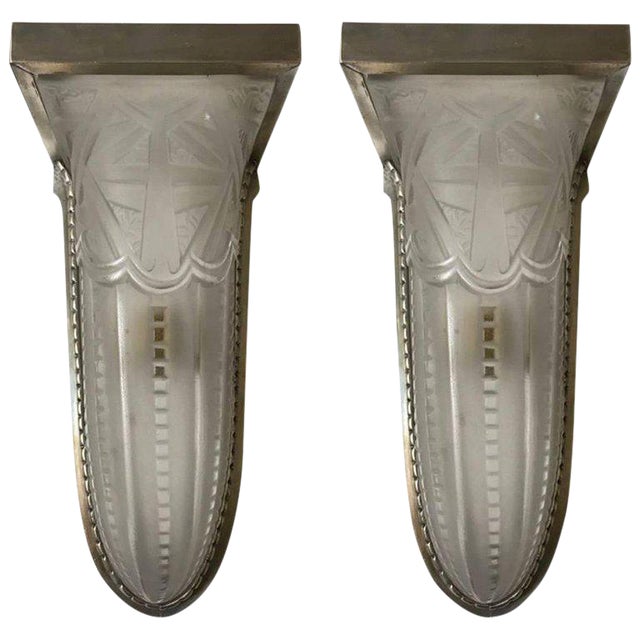 Geometric French Art Deco Wall Sconces - a Pair For Sale