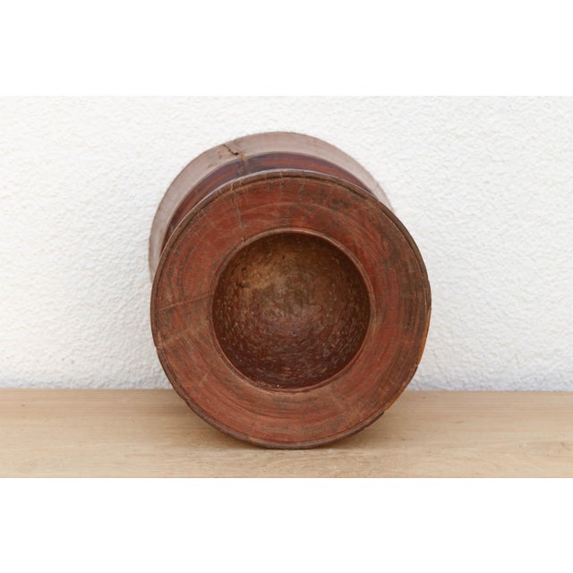 Wood Painted Antique Turned Rice Grinder For Sale - Image 7 of 10