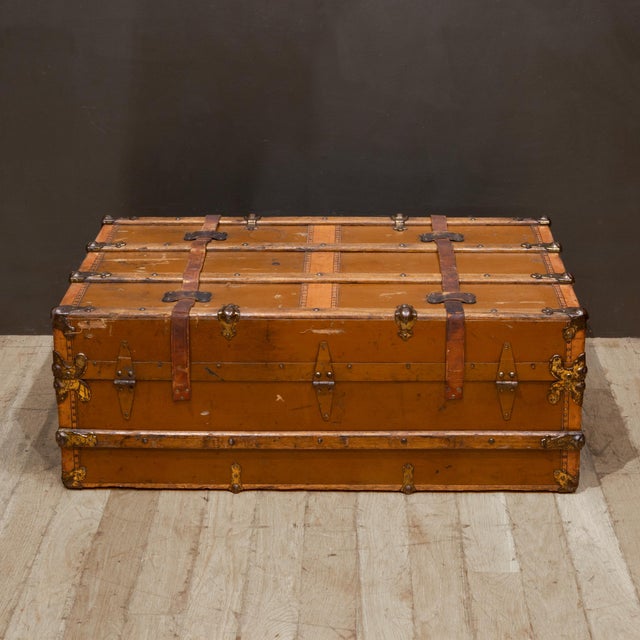 Wood Antique Leather and Wood Cabin Trunk c.1900 For Sale - Image 7 of 8