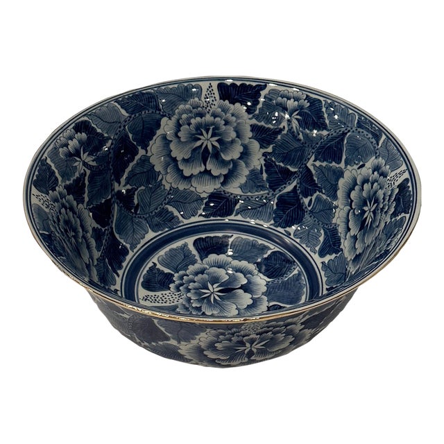 Large Chinese Blue & White Antique Bowl For Sale