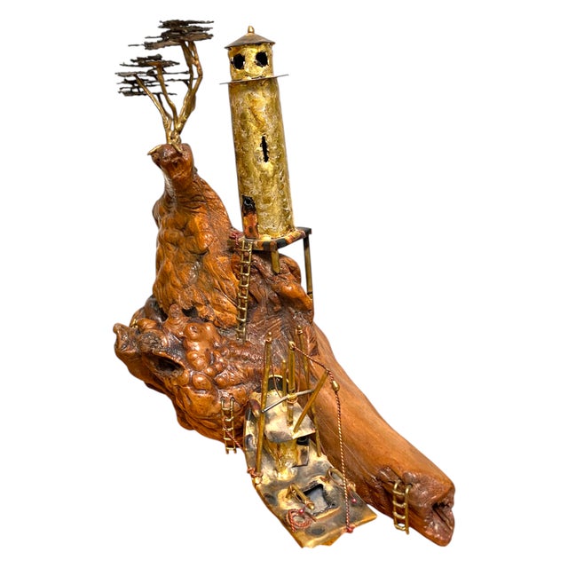 Mid 20th Century Frank Sunseri Burlwood & Metal Coastal Sculpture Lighthouse Nautical Carmel Monterey California Artist For Sale - Image 9 of 11