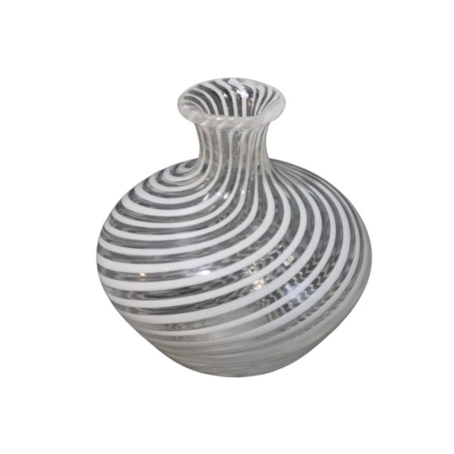 Vintage Italian Art Glass Attributed Murano White Swirl Small Bud Vase For Sale - Image 6 of 6
