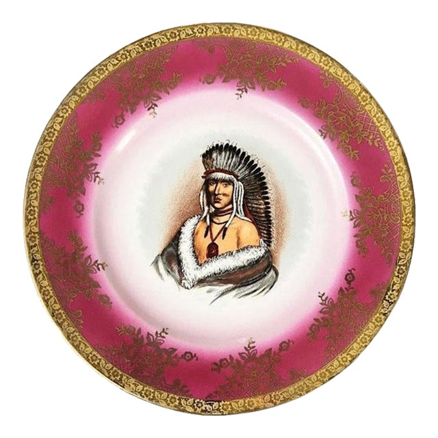 Antique Ceramic Chief Decorative Plate in Gold and Pink - Krautheim & Adelberg For Sale