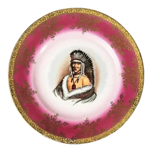 Antique Ceramic Chief Decorative Plate in Gold and Pink - Krautheim & Adelberg