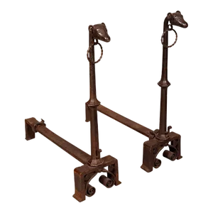 Pair of Wrought Iron Dog Head Andirons