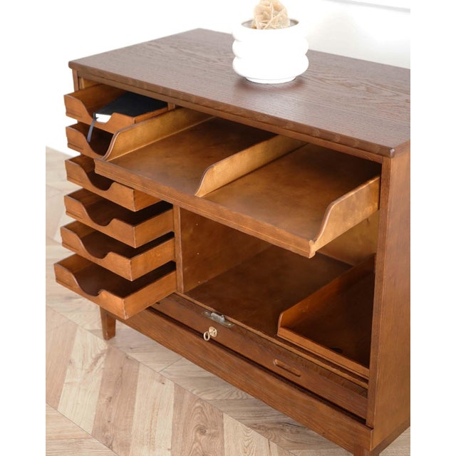 Brown Vintage Oak Home Office Cabinet Angarths, Denmark, 1960s For Sale - Image 8 of 11