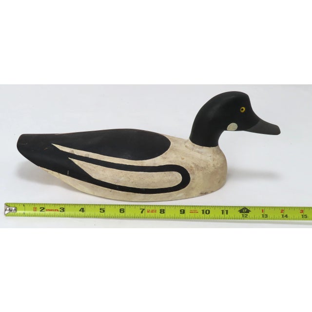 Vintage Hand Carved & Hand Painted Pine Wood Duck Decoy From Maine For Sale - Image 9 of 13