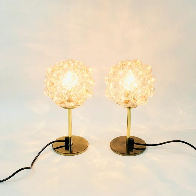 1960s Mid-Century Bubble Glass and Brass Table Lamps by Helena Tynell, Germany, 1960s, Set of 2 For Sale - Image 5 of 11