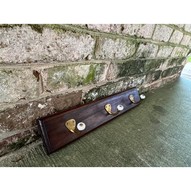 Vintage Wood and Brass Wall Hooks For Sale In New York - Image 6 of 9