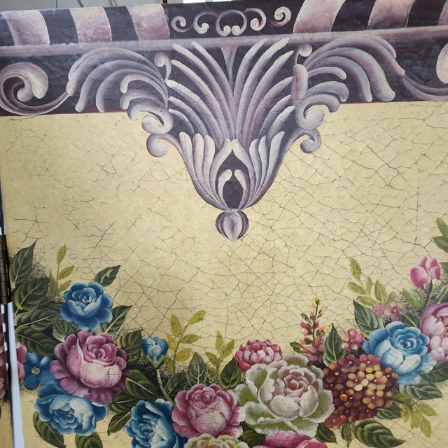 Wood Vintage Hand-Painted Italianate Floral 3-Panel Dressing Screen Room Divider For Sale - Image 7 of 18
