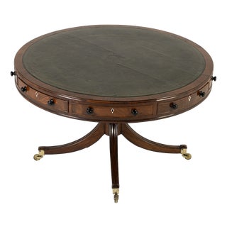 Large Antique English Mahogany Drum Table, 1800s For Sale