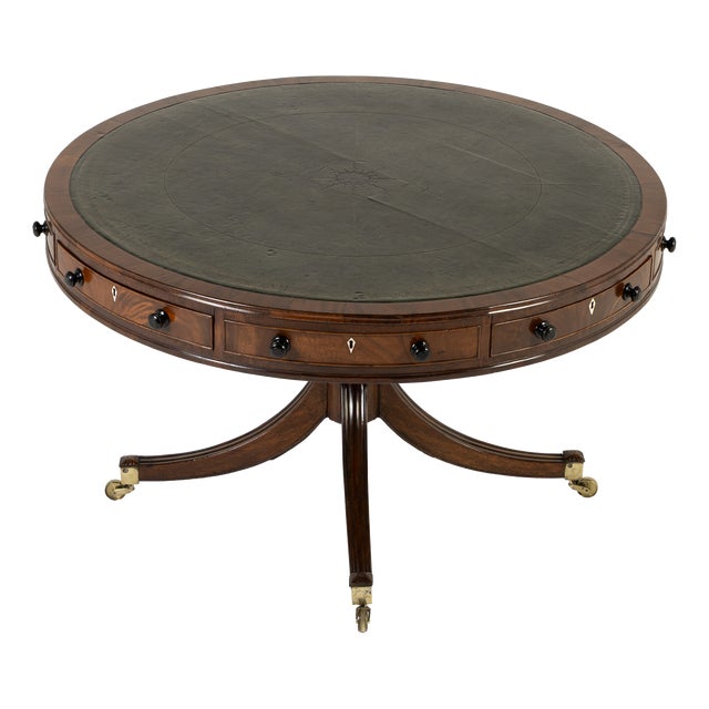 Large Antique English Mahogany Drum Table, 1800s For Sale