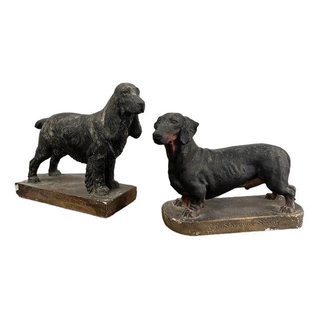Vintage Painted Plaster Dog Sculptures by Frederick Thomas Daws, Set of 2 For Sale