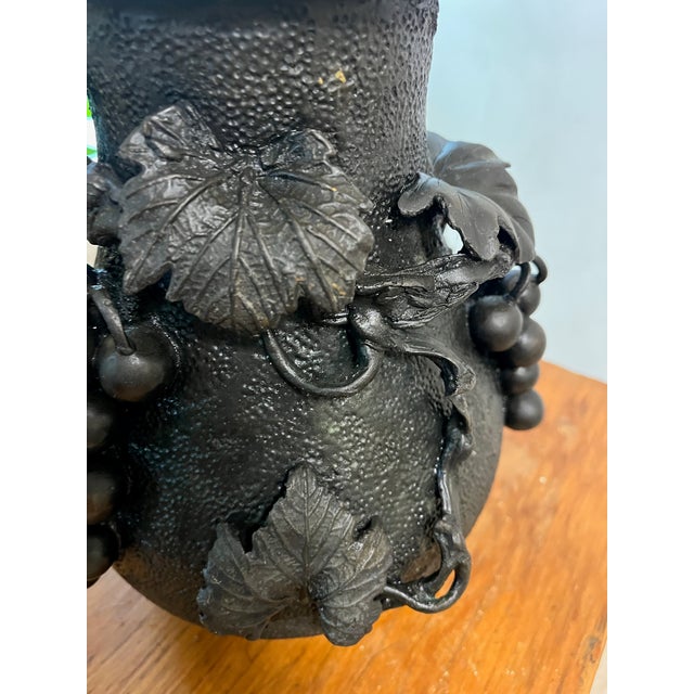 Antique Japanese Bronze Textured Black Metal Floral Vase Meiji Era For Sale - Image 10 of 12