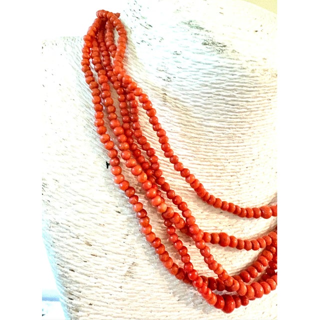 Vintage Coral Multi-Strand Beaded Necklace With Sterling Silver Clasp For Sale - Image 4 of 5
