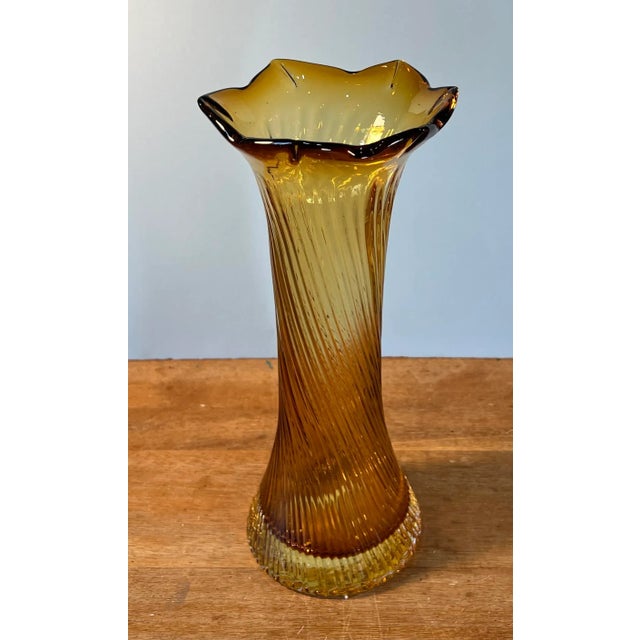 Murano Murano Art Glass Amber Vase For Sale - Image 4 of 12