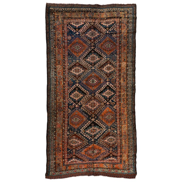 1920s Antique Green Blue Tribal Geometric Persian Kurd Area Rug, circa 1920s-1930s For Sale - Image 5 of 5