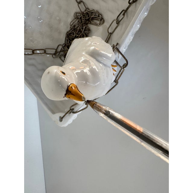 Vintage Italian White Ceramic Dove Hanging Planter With Faux Woven Basket Design For Sale - Image 12 of 12