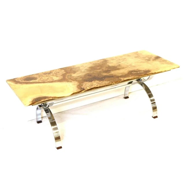 Vintage Onyx Coffee Table with Chrome Base, 1970s For Sale - Image 3 of 8