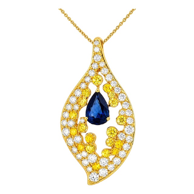 14K Pink Rose Gold Sapphire Yellow Diamond Pendant Necklace Estate For Sale