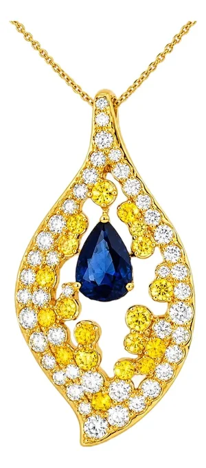 14K Pink Rose Gold Sapphire Yellow Diamond Pendant Necklace Estate