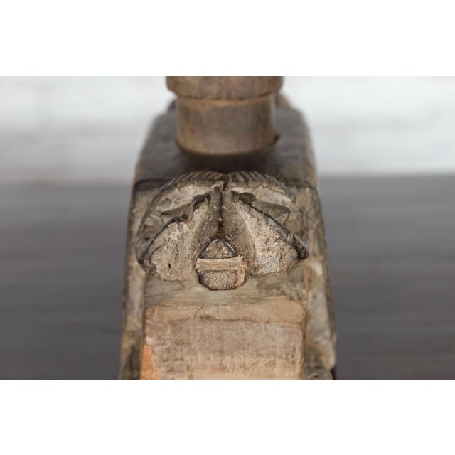 Indian Antique Wooden Hand Noodle Maker with Carved Ram and Vice Press For Sale - Image 11 of 12