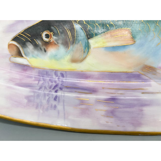 Antique Continental Hand-Painted Porcelain Fish Platter With Wisteria and Gilt Details – Aesthetic Movement For Sale - Image 11 of 13
