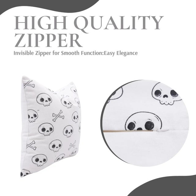 Fabdivine Spooky Skeleton Block Print Pillow Cover Handmade Halloween Cushion for Sofa, Bed & Living Room Size-18x18 For Sale - Image 4 of 6