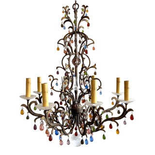 Late 20th Century Rock Crystal & Multi-Colored Quartz 8-Light Gilt Iron Chandelier For Sale
