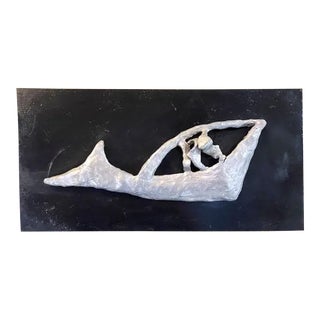 Mid Century Metal on Wood Art Wall Sculpture - Surf on a Whale For Sale