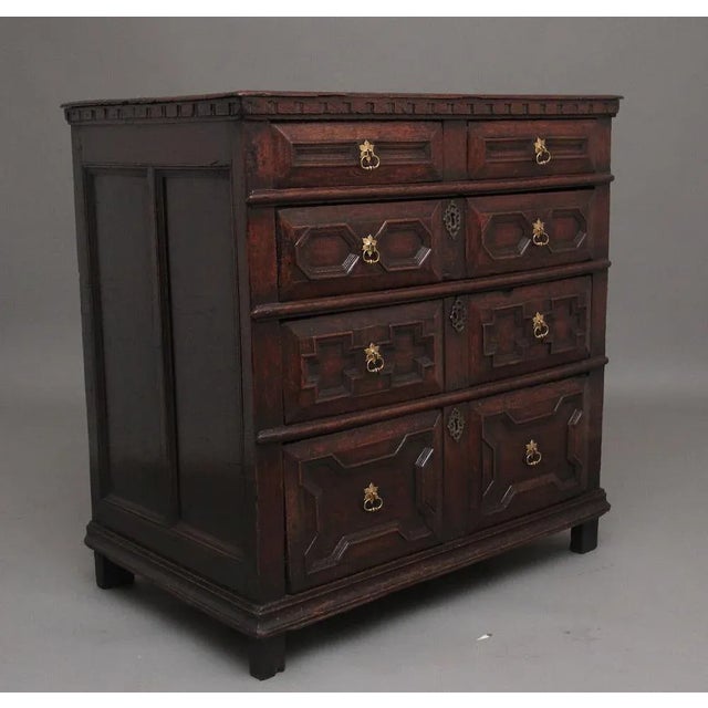 Antique Oak Moulded Front Chest of Drawers, 1700 For Sale - Image 6 of 10
